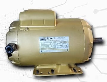 Motor eléctrico dorado con placa de datos